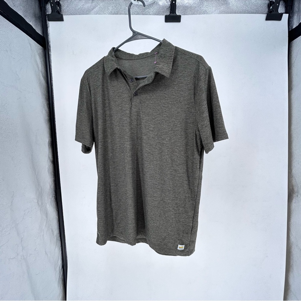 Vuori Knit Twill Polo Performance Shirt Heather Grey Size Medium NWOT
